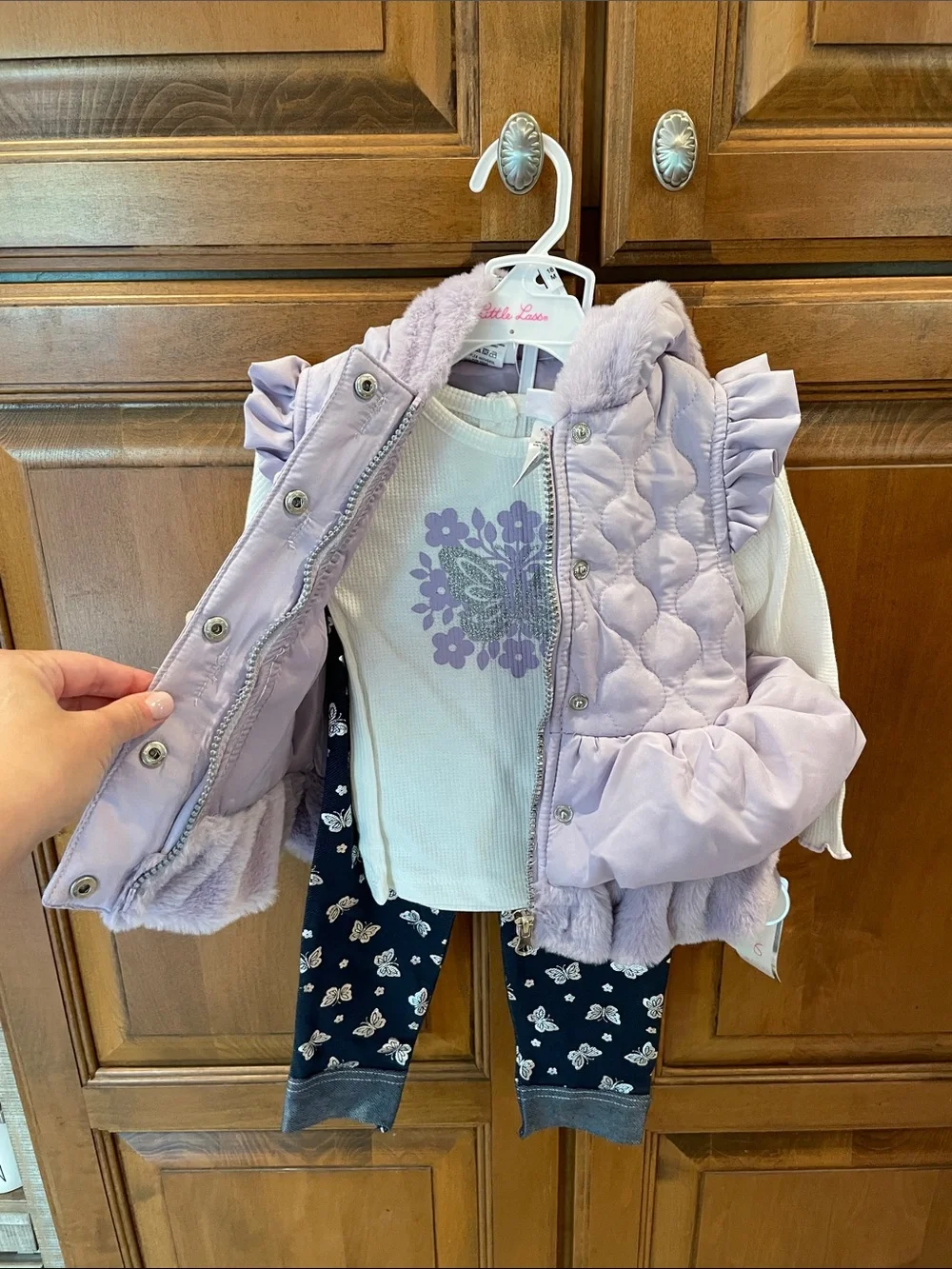 Little Lass Lavender Quilted Butterfly Vest Set - Picture 2 of 3